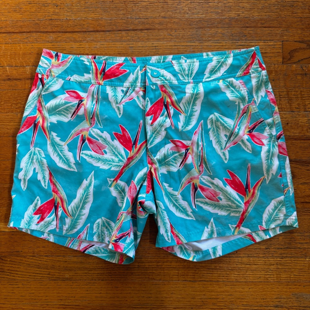 Chubbies Mens Bird of Paradise Swim Trunks Turquoise Blue Size Large 5.5in